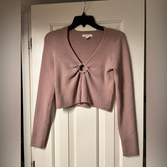 Aeropostale Tops - Aeropostale Ribbed Keyhole Cropped Flyaway Sweater; Beige; size M